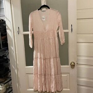 Velvet Torch Cream dress with Peach Polka Dots